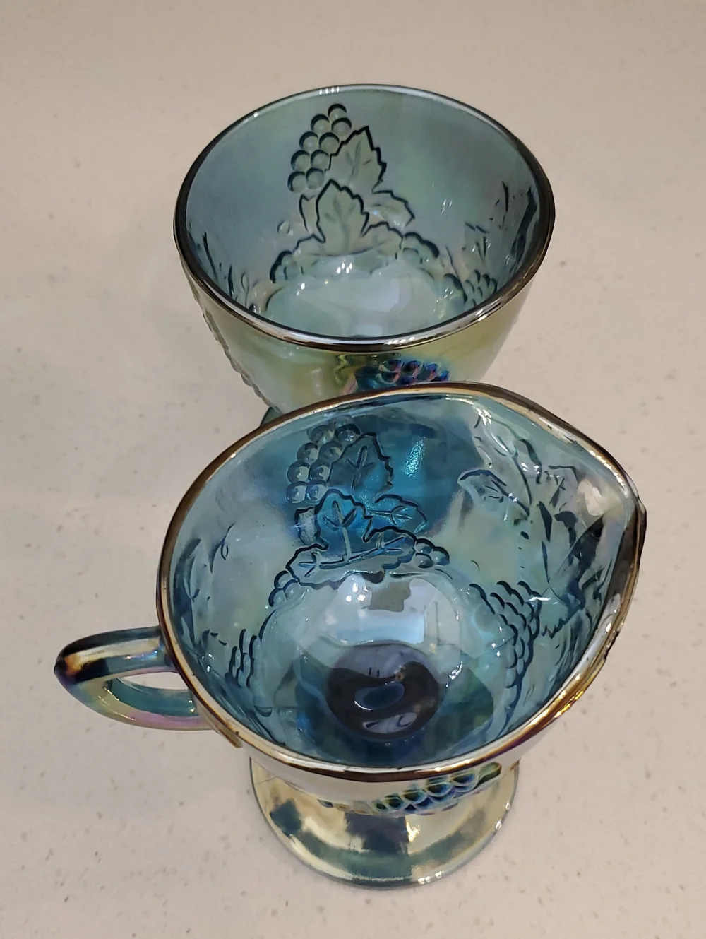 Indiana Carnival Glass Blue Colony Harvest Creamer & Sugar Bowl